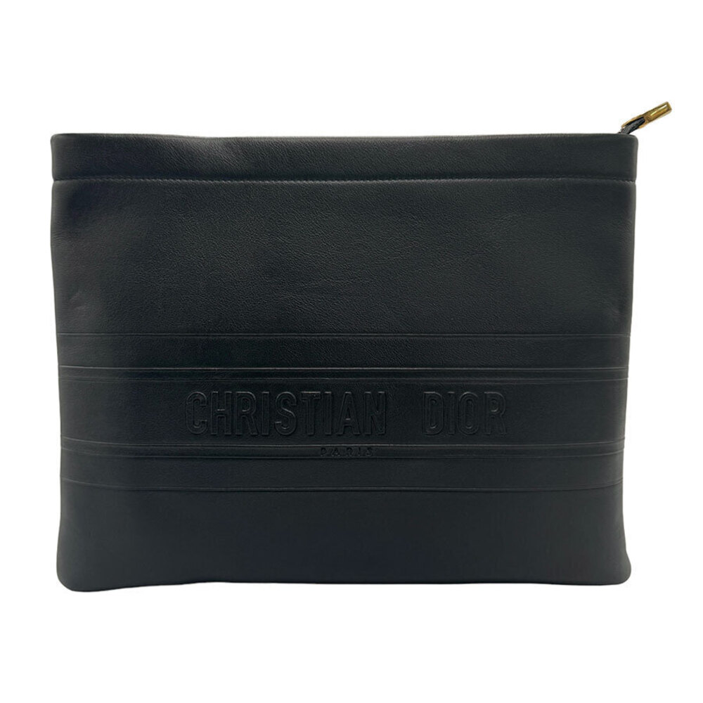 Christian Dior Clutch Bag Leather Black